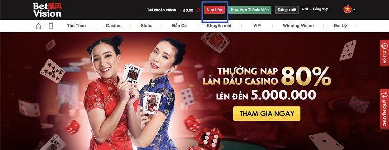 Nap tien BetVision - buoc 1